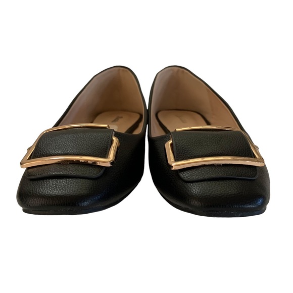 BATA Ballet Flats Classic Black Gold Hardware Dainty Almond Toe EU 38 US 7-7.5 - Picture 3 of 11